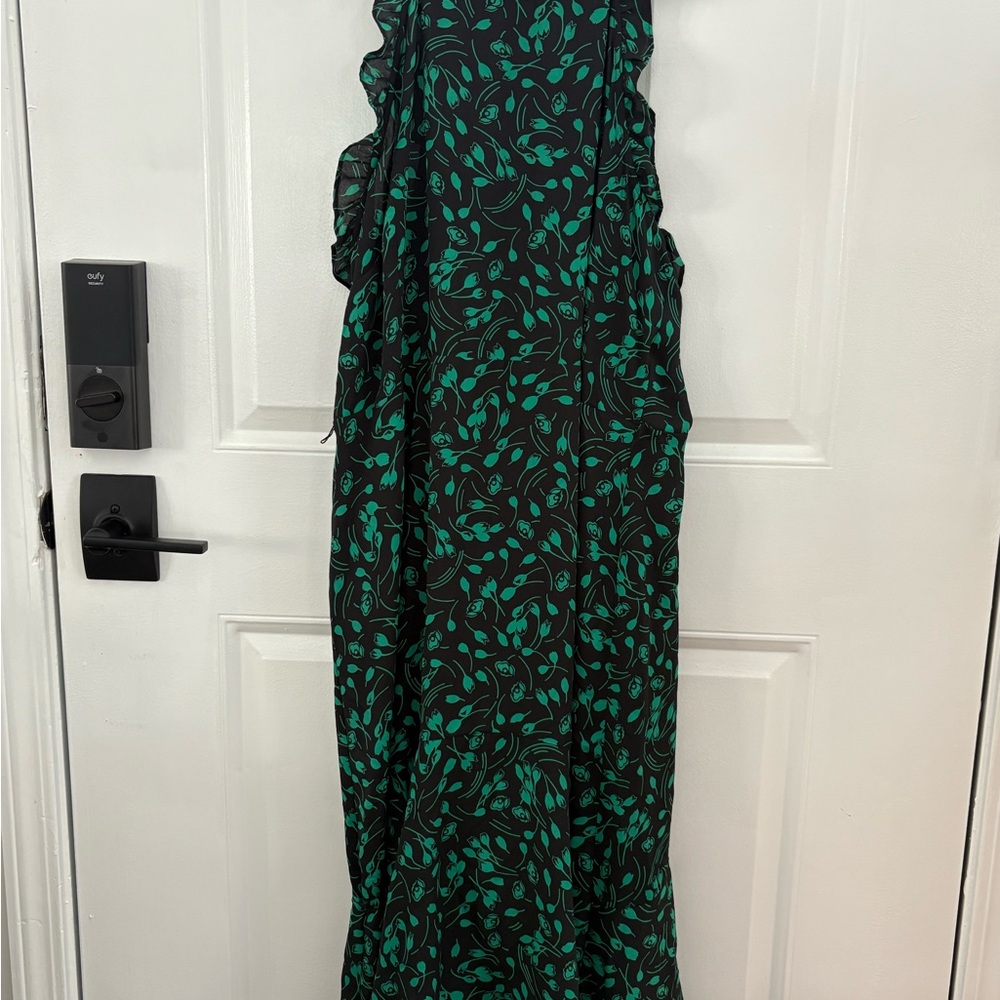 Who What Wear Black Dress with Green Floral Pattern